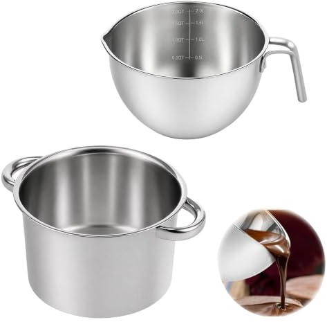 Cacerola para baño de agua de acero inoxidable, cuenco de 2,6 L para baño de agua y olla de fusión de 2 L con asa, cuenco para derretir el baño de agua, dispositivo de fusión de chocolate para