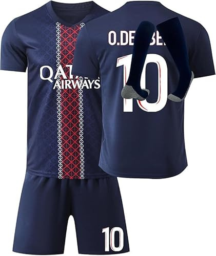 Generisch 26 New Home Away Blue Red Trikot Kinder Starlight Printed Football Jersey Kit Fussball Jungen 10 Dembele 14 Doue Sports Outdoor Soccer Quick-Dry Breathable T-Shirt Shorts and Socks Outfit