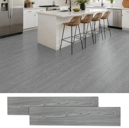 Vinyl Click Lock Flooring,18Pcs/1.47㎡ SPC Floor Tiles 4mm Thick Wood Effect | Waterproof, Interlocking Click Flooring Planks for Kitchen, Bathroom, Bedroom, Rentals,12.8 cmx64 cm, Dark gray