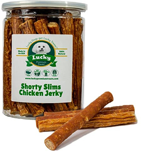 Lucky Premium Treats Lucky Shorty Slims – Chicken Jerky Dog Treats and Crunchy Dog Chew Sticks with Real Chicken for Small to Large Dogs (7 Count)