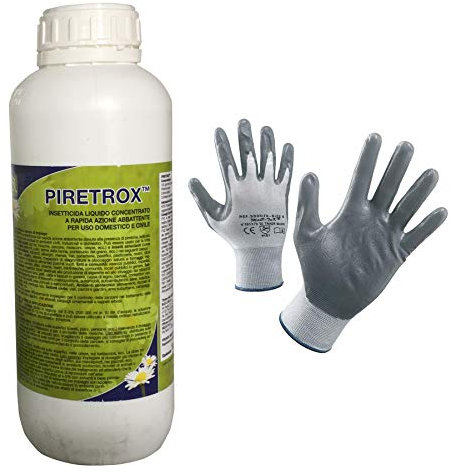 Insetticida Piretrox ml 1000 Concentrato con Piretro Naturale Contro Tutti gli Insetti Volanti e Striscianti Omaggio Guanti NBR. Non idoneo in agricoltura