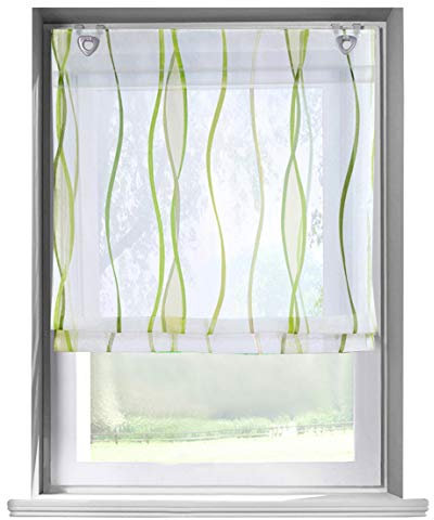 Ösenrollo Wellen Druck Design mit U-Haken Raffrollo Voile Transparent Vorhang