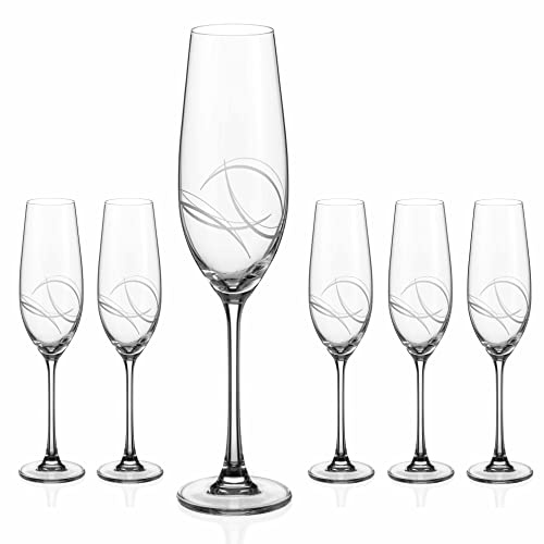 DIAMANTE Champagne Flutes Fizz Prosecco Glasses Set of 6 with 'Arctic' Hand Cut Design - Set of 6 in Premium Gift Box