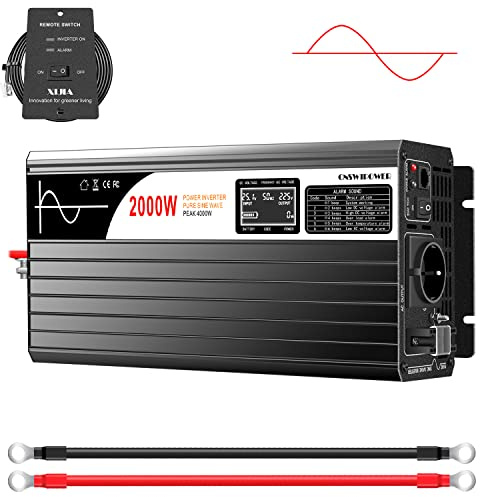 Wechselrichter 2000W Reiner Sinus, Spannungswandler 48V auf 230V AC, PV Solar Wechselrichter für Heimspeicher, Hybrid Photovoltaik Inselanlage, Inverter für Balkonkraftwerk Speicher