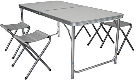 Mojawo 5tlg. Campingmöbel Set Aluminium Outdoor Camping L120xB60xH70cm Campingtisch höhenverstellbar mit Tragegriff + 4 Klapphocker