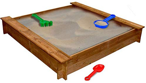 GOTOTOP Sable carrée, plate-bande pour enfants avec banc pour jouer, en bois de pin, imprégné de marron, 120 x 120 x 20 cm, pour enfants à partir de 3 ans