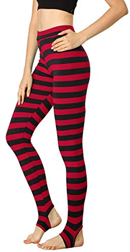 Allegra K Women's Leggings Printed High Waist Elastic Waistband Yoga Stirrup Pants Red Black-Stripe L