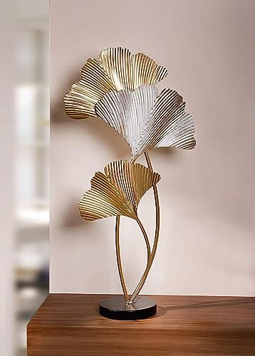 Dekoleidenschaft Metall-Blätter-Deko Ginkgo in Gold und Silber, 61 cm hoch, Moderne Baum-Blatt-Dekoration