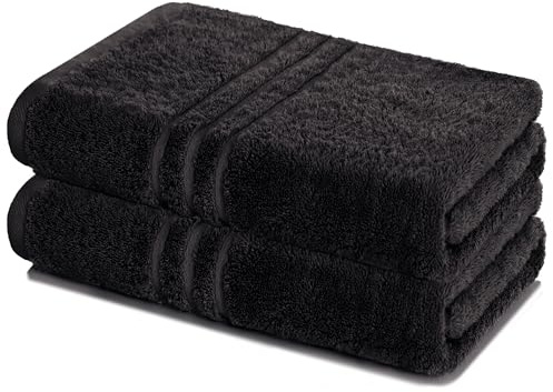 Lavea® Lot de 2 Serviettes de Bain 80x200 cm 100% Coton Douces et Absorbantes – Parfaites comme Serviettes de Bain Grande Taille, Draps de Bain ou Serviettes de Toilette – Noir
