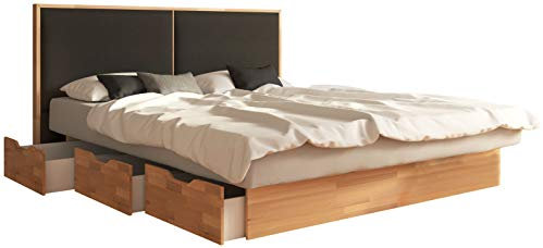 SuMa - Schubkastenbett 200x220 m. 6 Schubladen für viel Stauraum Kernbuche und Kopfteil Duetto, Farbe anthrazit 200x220 cm