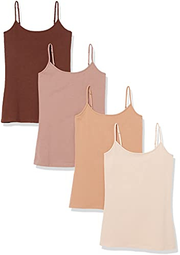 Amazon Essentials Camisola Ajustada para Mujer, Paquete de 4, Rubor/marrón/marrón Oscuro/Camello Oscuro, Talla L