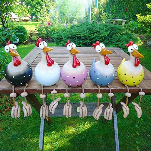 errcom Keramik Huhn Gartendeko, Tierfigur Gartenstecker Handarbeit Ornament, Gartenstatue Dekorative Henne, Gartenfigur Dekoration