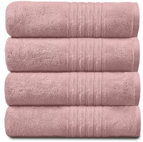 GC GAVENO CAVAILIA New Hampton Hand, set di 4 asciugamani di lusso, ultra morbidi, extra assorbenti, 100% cotone filato ad anelli, egiziano, rosa cipria, 50 x 80 cm