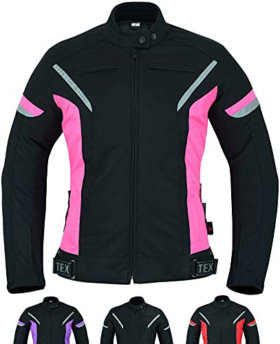 Damen motorradjacke mit protektoren für Sommer oder Winter - Textil wasserdicht motorroller motorrad bikerin mantel mit CE schutz rüstung (EN 1621-1) - Schwarz Rosa - S