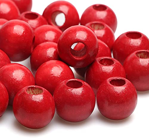 Makramee-Holzperlen, großes Loch, Holzperlen für Bastel- und Handarbeitsprojekte, rot gefärbt, 20 mm, 8 mm Loch, 50 Stück