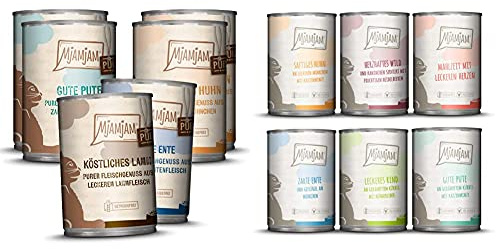 MjAMjAM - Premium Nassfutter für Katzen - Mixpaket 5 - Purer Fleischgenuss, 6er Pack (6 x 400 g) & Premium Nassfutter für Katzen - Mixpaket 3 - Wild & Kaninchen, Pute, Ente & Geflügel(6 x 400 g)