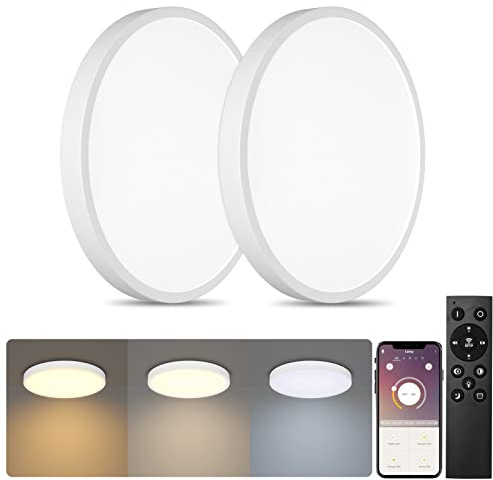 Klighten 2 Stück Led Deckenlampe Dimmbar 28W mit Fernbedienung, Led Deckenleuchte Weiß Modern Rund Flach mit App-Steuerung für Wohnzimmer Schlafzimmer Küche Flur, Ø30cm x 2cm, 2700K-6000K, 2520LM