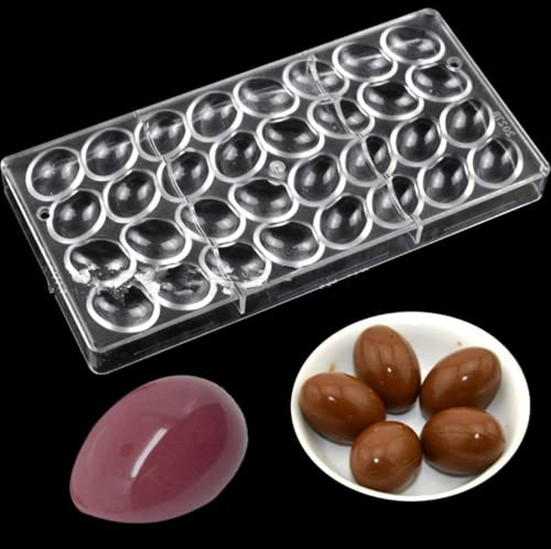HAPYLY Molde de policarbonato para hacer chocolate con forma de huevo ovalada de 32 rejillas, forma de huevo ovalada