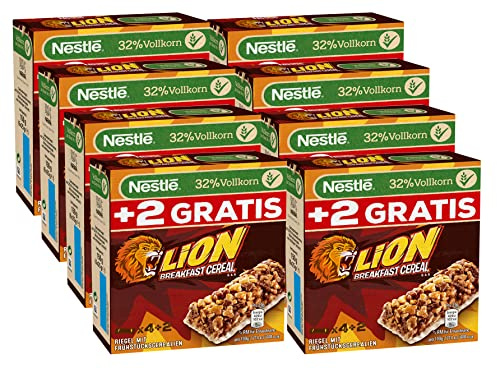 NESTLÉ LION Breakfast Cereal Bar, knuspriger Frühstücksriegel mit Karamell & Milchschokolade und 32% Vollkorn als leckerer Snack, 8er Pack (à 6x25g)