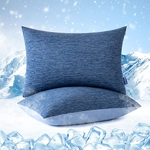 MIULEE Uppsättning av 2 kylande örngott som andas kylörngott för varma sommarnätter arc-chill & bambufiber dubbeldesign kylkuddar örngott hudvänligt örngott 40 x 60 cm blå
