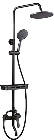 Klobvtt Duschmischer-Set, 3 Funktionen, graues Aufputz-Duschsystem, 8,8 Zoll, runde Regendusche, mit Handbrause, 1,5 m Brauseschlauch, ABS-Aufbewahrungsregal, höhen- und winkelverstellbar