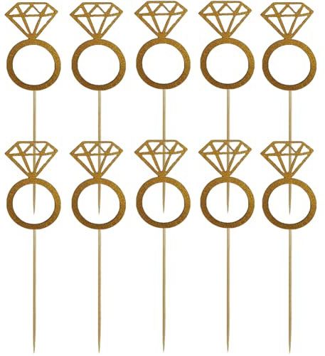 10 Pcs Cupcake Toppers, Glitter Ring Cakes Toppers for Marriage Engagement Anniversary Birthday Valentines Party Cake Decor