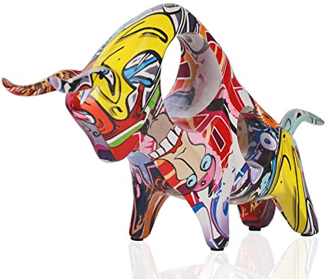 Statua decorativa di toro a colori in resina, decorazioni per la casa di sculture di toro astratte creative per la decorazione di interni, libreria, tavolo, centrotavola