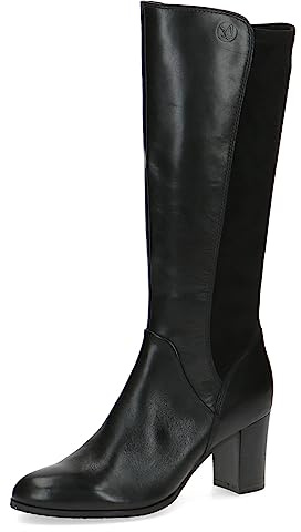 CAPRICE Damen Hohe Stiefel mit Absatz Memotion aus Leder bis zum Knie Weite G, Schwarz (Black Comb), 38 EU