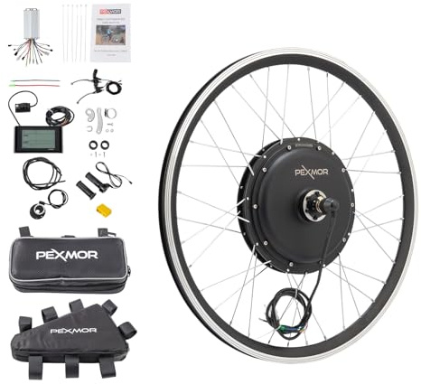 PEXMOR Electric Bike Conversion Kit, 48V 1200W 26 Front Wheel E-Bike Conversion Kit, Ebike Hub Motor Kit Upgrade 3 Mode Controller w/PAS/LCD Display/Twist Throttle Electric Bicycle Ebike Kit