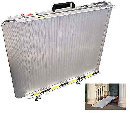 Rollstuhlrampe aus Aluminium, zusammenklappbar, zusammenklappbar, Gesamtlänge 180 cm, Belastbarkeit 300 kg, tragbar, Mobilitätszugang, Schwellenrampe für Treppen, Türen, Roller, 180 cm lang x 75 cm