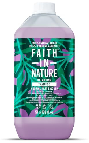 Faith in Nature Lavendel & Geranium, naturligt schampo, näringsrikt, veganskt och djurtestat, SLS- och Parabenfritt, normalt eller fet hår, 5 l påfyllningsbar flaska