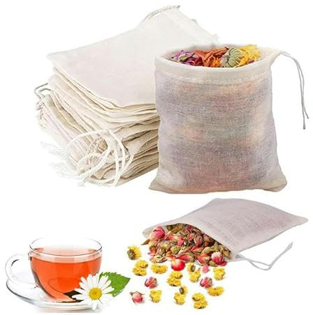 Bolsa de tela de algodón Colador de especias con cierre reutilizable Filtro de malla Medicina china Bola de hierbas Herramientas de cocina Colador Sopa Bolsa de té-80x100 mm 25 piezas