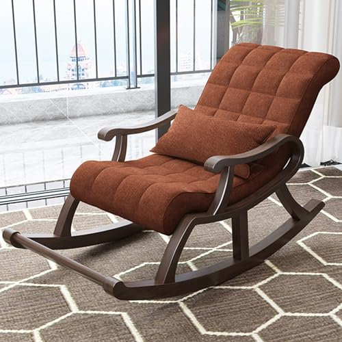 YVYKFZD Gepolsterter Schaukelstuhl, Schwingsessel mit hoher Rückenlehne, Schaukelsessel mit sicherer Massivholzbasis, für Wohnzimmer, Schlafzimmer, Balkon, Babyzimmer (Color : Orange)