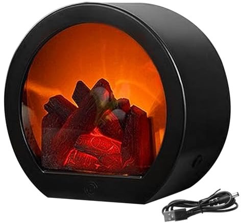 Cheminée Électrique sans Flamme Réaliste LED Cheminée Lanterne Alimentée par USB/Batterie Portable Table Électrique Brûleur À Bûches Effet Feu pour La Décoration Intérieure Cheminée LED Fausse