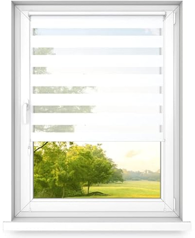 time4blinds Tenda doppia giorno e notte Mini, Tenda a rullo per finestra giorno e notte, Tenda a rullo senza foratura, Tende a rullo per camera da letto - 1200x2500 - Bianco Classico - Sinistra