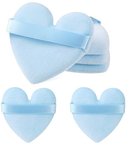 6 Pieces Heart Shape Velvet Puff, Soft Cushion Makeup Foundation Sponge Applicator for Contouring, Eye and Corner, Make Up Tools for Women (Light Blue)