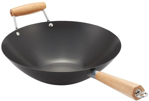 Judge Essentials Stir Fry Wok, 33cm - Non Stick & Carbon Steel - Stay Cool Wooden Handle
