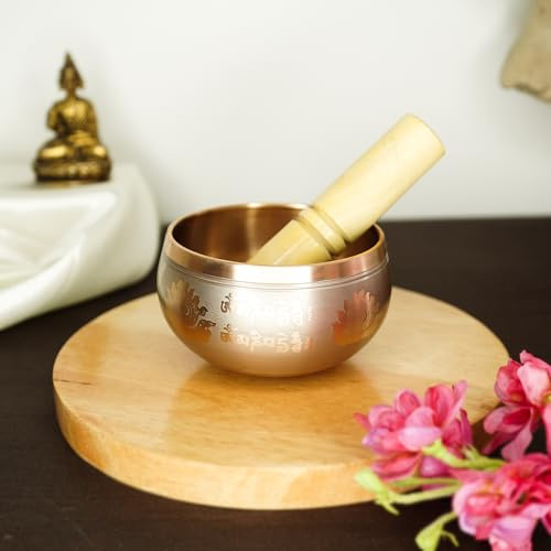 Ekhasa 100 % ren brons handgjord tibetansk meditation sjungskål (3,5 tum) | autentiskt ljudskål meditationsset för djupt om-ljud | tibetanska ljudläkande skålar är perfekta andliga, yogapresenter