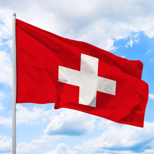 Schweiz Flagge 120 x 80 cm - für Fahnenmast, Schweizfahne aus reißfestem Fahnen-Polyester-Stoff, Hissfahne Quer wetterfest und UV-beständig
