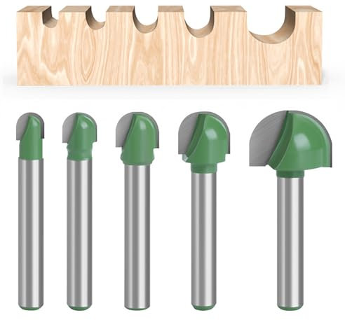 Yuentoen 5 Stücke 6 mm Schaft Oberfräser Hohlkehlfräser,Rund Nase Cove Core Box Fräser kugelfräser Holzbearbeitung Fräser,Hartmetall Rundfräser(Ø 6/8/10/12/18 mm)