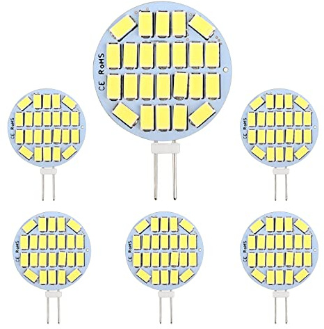 SCNNC Ampoule LED G4 12V 3W, Non Dimmable, 24x5730 SMD 300LM Blanc Froid 6000K, Équivalent Halogène 30W, 30mm Ampoule LED G4 Ronde pour Hotte, Lumière d'armoire, Éclairage Encastré, Lot de 6
