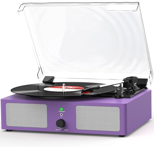 Udreamer Record Player Vinyl Player with Built-in Speakers, Bluetooth Turntable Belt-Driven, Vintage Phonograph with 3 Speeds for Musical Enjoyment and Home Decoration Purple