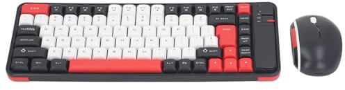 Ensemble Clavier et Souris sans Fil, Clavier et Souris Bluetooth, Clavier Compact 84 Touches, Souris Optique, Récepteur USB, QWERTY, Veille Automatique, pour Ordinateur, PC (Rouge)