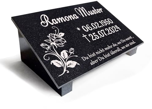 Generisch Granit Grabplatte Grabstein Gendektafel Grabkissen mit Motiv, Gravur und Stützen/Personalisierbar und wetterfeste Inschrift MA4 (30x20cm mit Stützen)