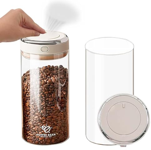 Daily Treasures 2er-Pack luftdichte Kaffeekanister (1,8 l), Dual-Mode-Kaffeebohnenbehälter mit Einwegventil, Vakuumierbehälter aus Klarglas mit Datumsanzeiger, Ein-Knopf-Bedienung, hält 1 kg Bohnen