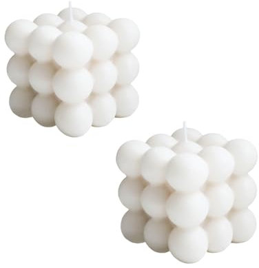 Weenwill Bougie à Bulles,2 Pcs Faites à la Main Cubiques Blanches Bougies à la Cire de Soja Mignon Aromathérapie Bougie pour Chambre à Coucher,Salle de Bain,Décorations Esthétiques
