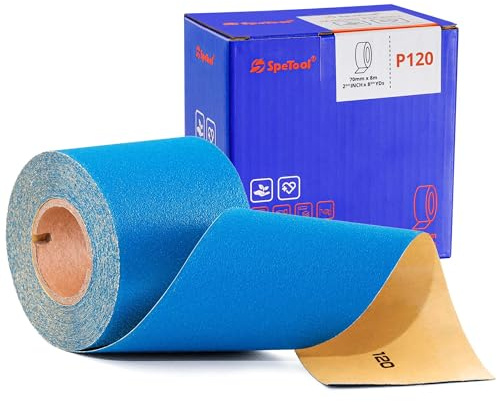 SpeTool 120 Grit PSA Longboard Sandpaper Roll 2-3/4 Inch Wide 8-1/2 Yards Long, Aluminum Oxide Self Adhesive Sticky-Back Sanding Sheet, Options for Hand Sanding Blocks, Woodworking, Metal and More