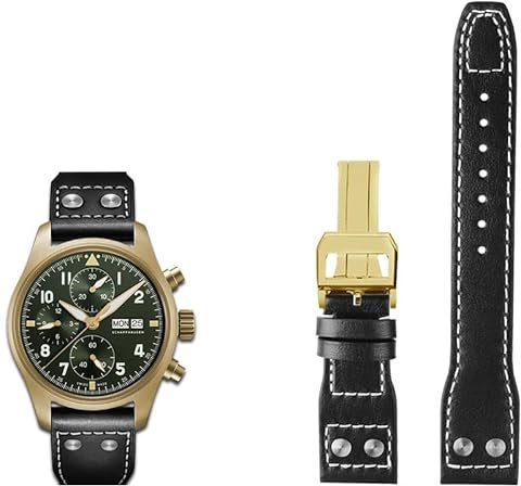 JPXXFM 20 21 22mm Echtleder Nieten Armband Passend für IWC Big Pilot Spitfire TOP Gun Braun Schwarz Blau Rindsleder Uhrenarmband