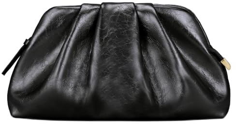 Milisente Damen Clutch Handtasche Hochglanz Pleated Abendtasche Hochzeiten | Reißverschluss,leichte Cloud-Optik,Crackle leder, Schultertasche Crossbody,Party Cocktailabend Dates