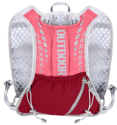 Gilet de course pour homme et femme avec compartiment à eau réfléchissant léger avec support de téléphone pour randonnée, cyclisme, escalade, marathon – Comprend un sifflet (rose)